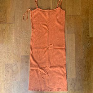 Orange ribbed spaghetti strap mini dress